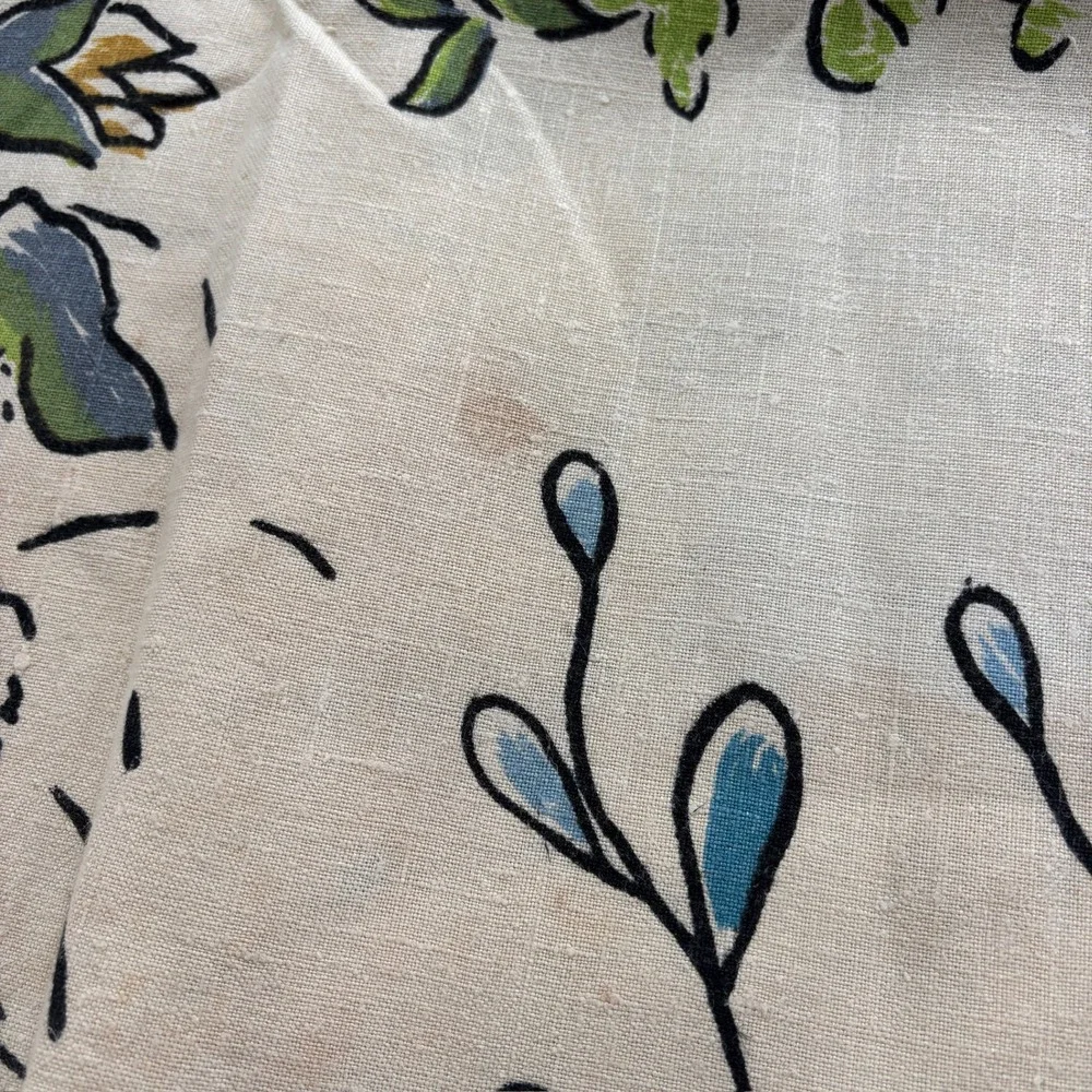 Vintage Floral Hand Printed Linen Tablecloth Square 51x51 Mid Century Retro